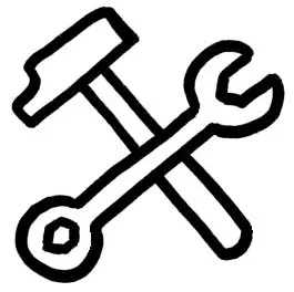 Hier sehen Sie eine Zeichnung, die aus einem Hammer und einer Zange besteht.